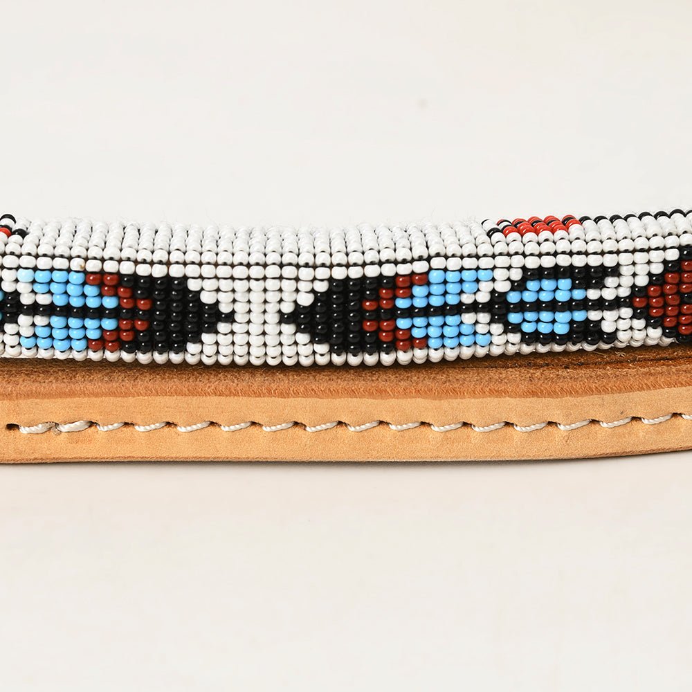 5 Ft Hilason Western Horse Beautiful Beaded Overlay American Leather Whip Tan