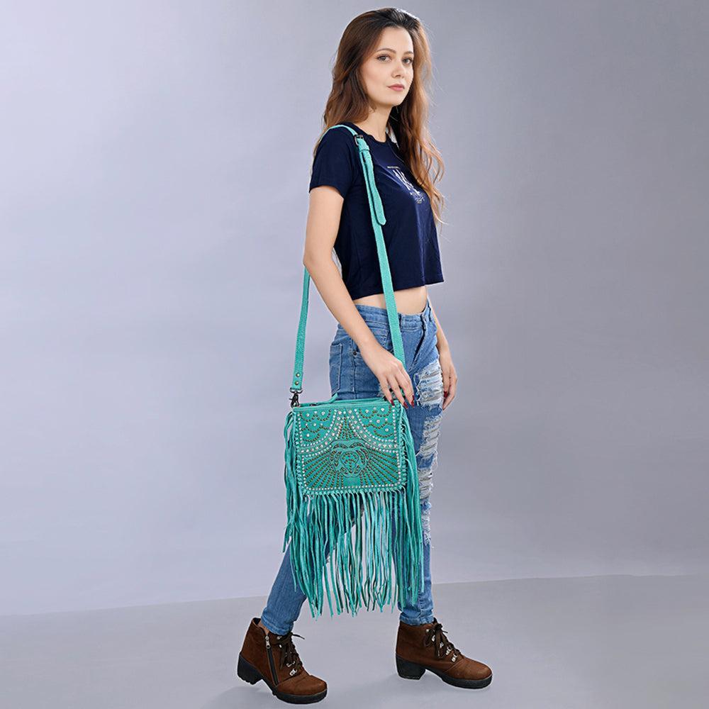 American Darling ADBG1322B Hand Tooled Genuine Leather Women Bag Western Handbag Purse