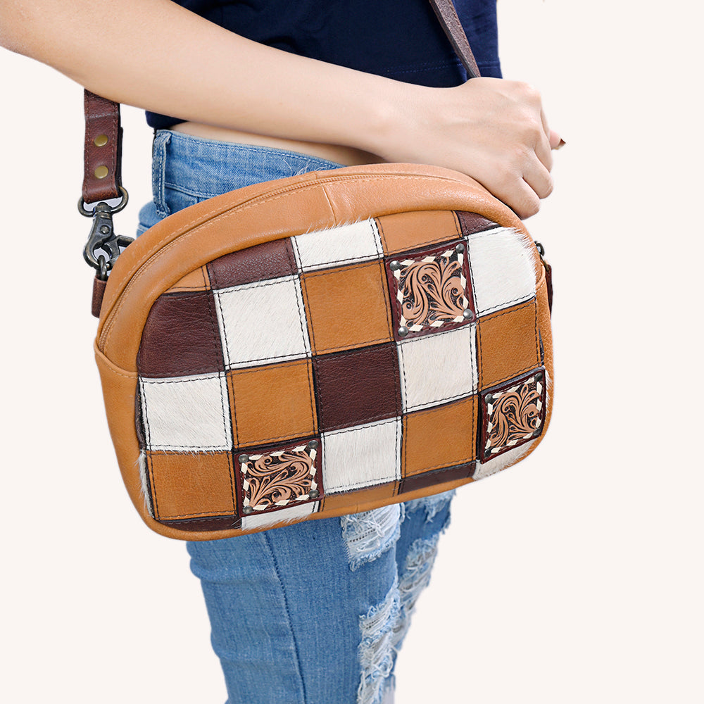 American Darling ADBG1323 Hand Tooled Hair-On Genuine Leather Women Bag Western Handbag Purse