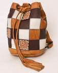 American Darling Bucket Hand Tooled Hair On Genuine Leather Women Bag Western Handbag Purse
