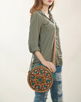 American Darling Canteen Hand Tooled Suede Genuine Leather Women Bag Western Handbag Purse