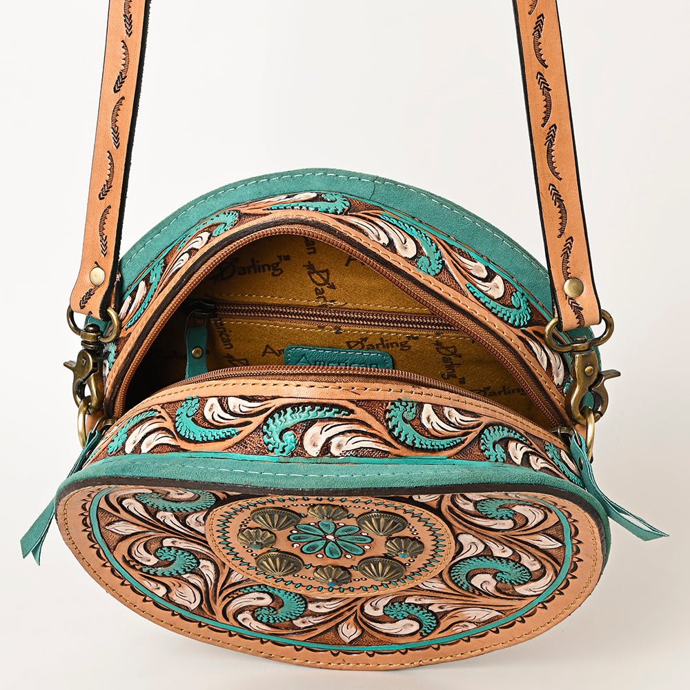 American Darling Canteen Hand Tooled Suede Genuine Leather Women Bag Western Handbag Purse