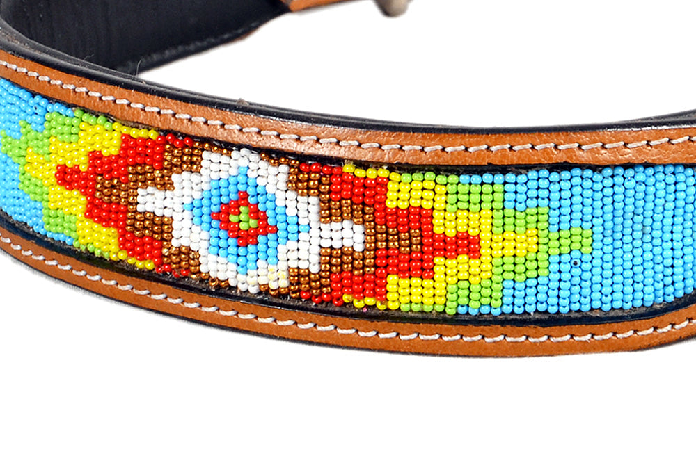 HILASON Western Beaded Hand Tooled Strong Genuine Leather Dog Collar Tan