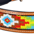 HILASON Western Beaded Hand Tooled Strong Genuine Leather Dog Collar Tan