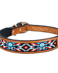 HILASON Western Beaded Hand Tooled Strong Genuine Leather Dog Collar Tan