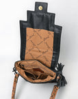 American Darling Messenger Bag for Women, Hand Tooled Floral Leather, Hair-On Cowhide, Woven Saddle Blanket, Genuine Leather