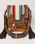 American Darling Messenger Bag for Women, Hand Tooled Floral Leather, Hair-On Cowhide, Woven Saddle Blanket, Genuine Leather