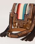 American Darling Messenger Bag for Women, Hand Tooled Floral Leather, Hair-On Cowhide, Woven Saddle Blanket, Genuine Leather