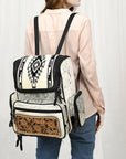 American Darling Backpack for Women, Hand Tooled Floral Leather, Hair-On Cowhide, Turquoise Concho, Genuine Western Leather