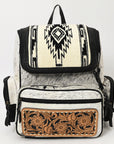 American Darling Backpack for Women, Hand Tooled Floral Leather, Hair-On Cowhide, Turquoise Concho, Genuine Western Leather