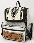 American Darling Backpack for Women, Hand Tooled Floral Leather, Hair-On Cowhide, Turquoise Concho, Genuine Western Leather