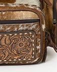 American Darling Backpack for Women, Hand Tooled Floral Leather, Hair-On Cowhide, Turquoise Concho, Genuine Western Leather