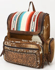 American Darling Backpack for Women, Hand Tooled Floral Leather, Hair-On Cowhide, Turquoise Concho, Genuine Western Leather