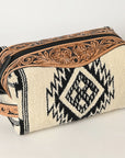 American Darling Toiletry Hand Tooled Saddle Blanket Fabric Genuine Leather Western Women Bag Handbag Purse | for Cute