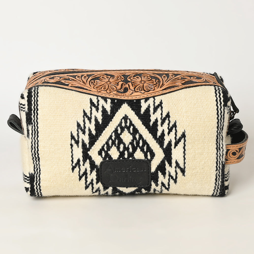 American Darling Toiletry Hand Tooled Saddle Blanket Fabric Genuine Leather Western Women Bag Handbag Purse | for Cute