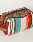 American Darling Toiletry Hand Tooled Saddle Blanket Fabric Genuine Leather Western Women Bag Handbag Purse | for Cute