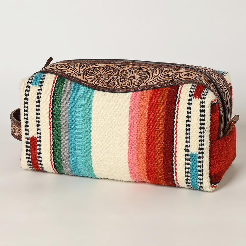 American Darling Toiletry Hand Tooled Saddle Blanket Fabric Genuine Leather Western Women Bag Handbag Purse | for Cute