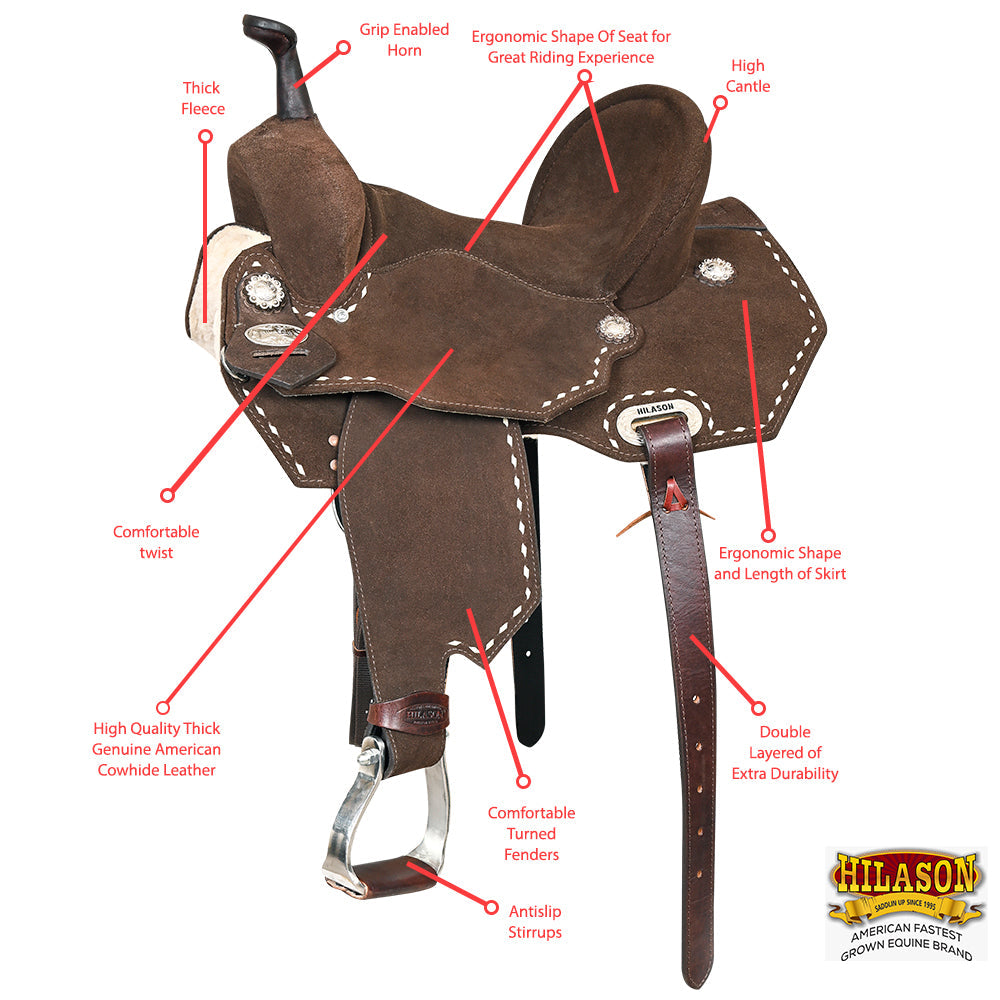 14-In Flex Tree Western Buckstitch Trail Barrel Handcrafted Leather Saddle For Endurance