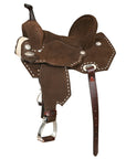 14-In Flex Tree Western Buckstitch Trail Barrel Handcrafted Leather Saddle For Endurance