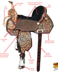 15 In Hilason Flex Tree Western Horse Buckstitch Floral Trail Barrel  American Leather Saddle Brown