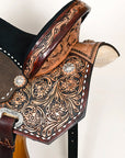 15 In Hilason Flex Tree Western Horse Buckstitch Floral Trail Barrel  American Leather Saddle Brown