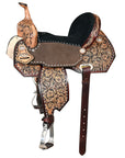 15 In Hilason Flex Tree Western Horse Buckstitch Floral Trail Barrel  American Leather Saddle Brown
