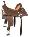 16 In Hilason Flex Tree Western Horse Buckstitch Floral Trail Barrel American Leather Saddle Brown