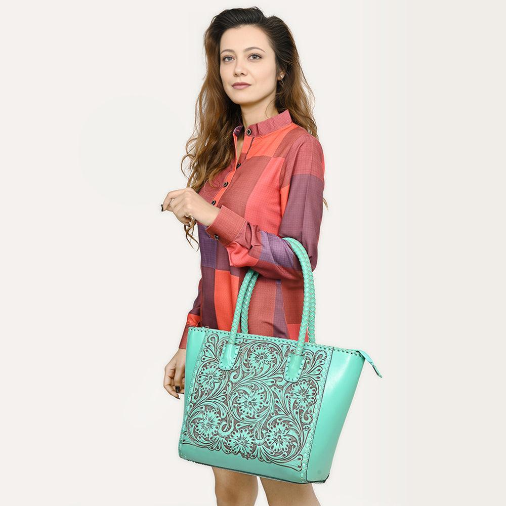 Tote Hand Tooled Genuine Leather women bag western handbag purse