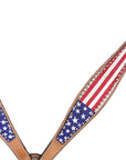 HILASON Western Horse American Leather Headstall & Breast Collar Set Tan US Flag