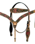 Hand-Carved Leather Western Headstall And Breast Collar Set For Training And Showing