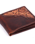 BAR H EQUINE Genuine Leather Hand Carved Rodeo Bifold Wallet For Men Women