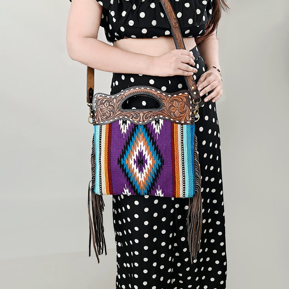 OHLAY HOBO Hand Tooled Upcycled Wool  Genuine Leather women bag western handbag purse