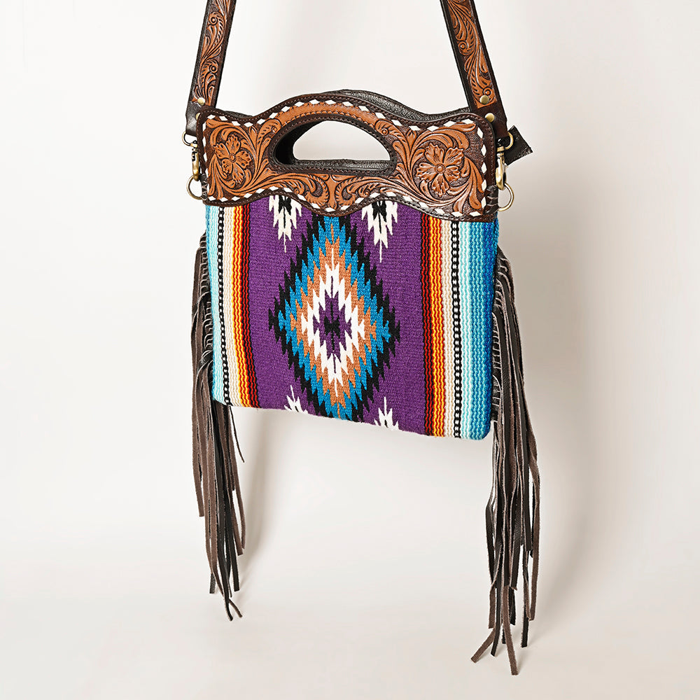 OHLAY HOBO Hand Tooled Upcycled Wool  Genuine Leather women bag western handbag purse