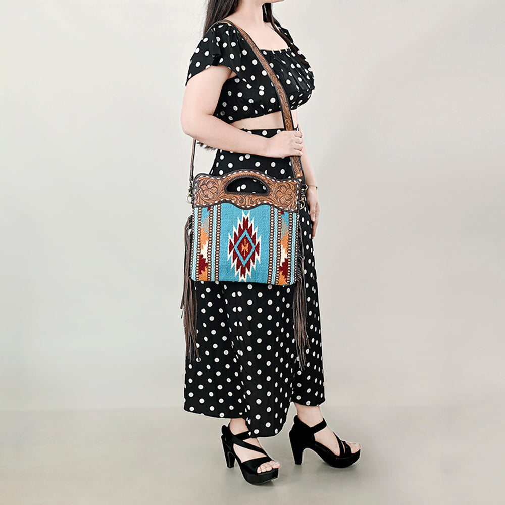 OHLAY HOBO Hand Tooled Upcycled Wool  Genuine Leather women bag western handbag purse