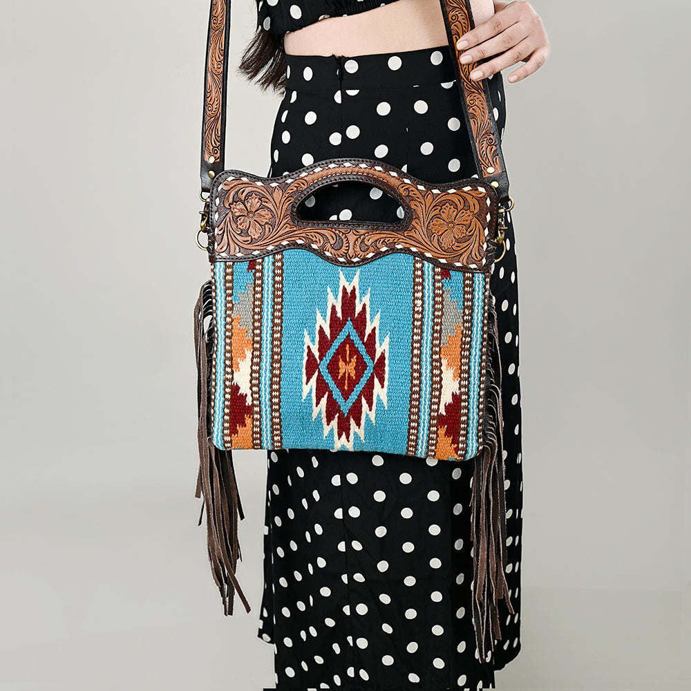 OHLAY HOBO Hand Tooled Upcycled Wool  Genuine Leather women bag western handbag purse