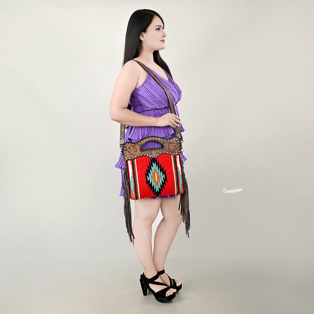 OHLAY HOBO Hand Tooled Upcycled Wool  Genuine Leather women bag western handbag purse