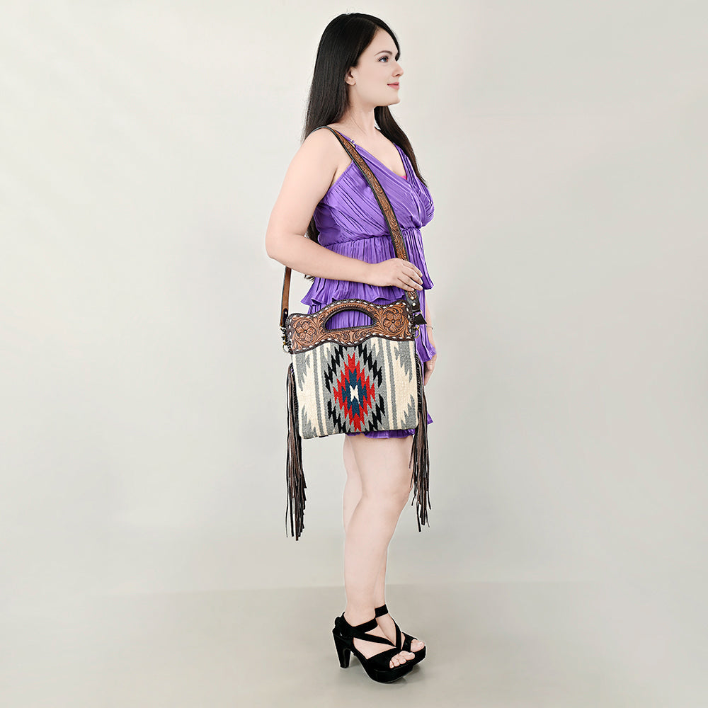 OHLAY HOBO Hand Tooled Upcycled Wool  Genuine Leather women bag western handbag purse