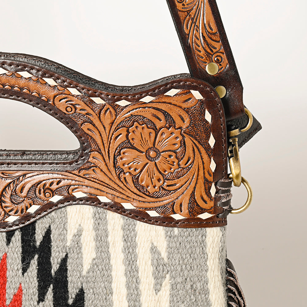 OHLAY HOBO Hand Tooled Upcycled Wool  Genuine Leather women bag western handbag purse