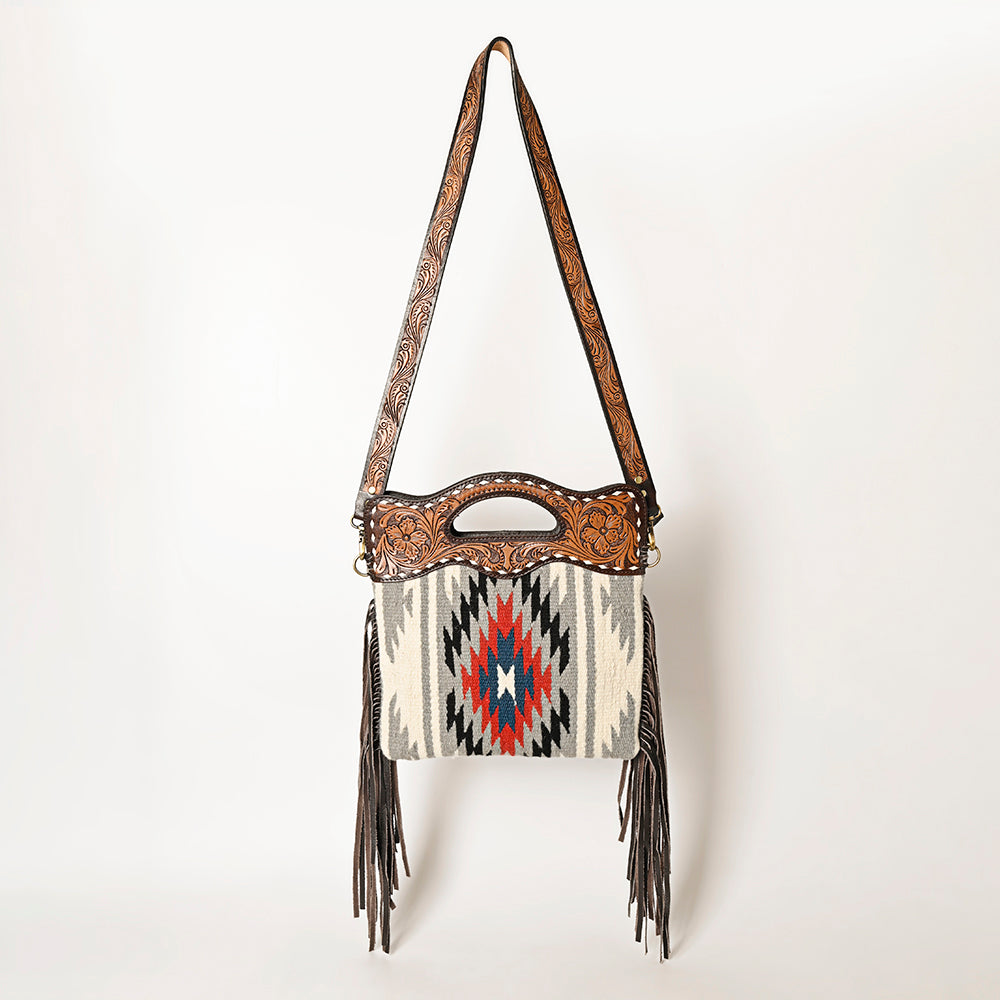 OHLAY HOBO Hand Tooled Upcycled Wool  Genuine Leather women bag western handbag purse