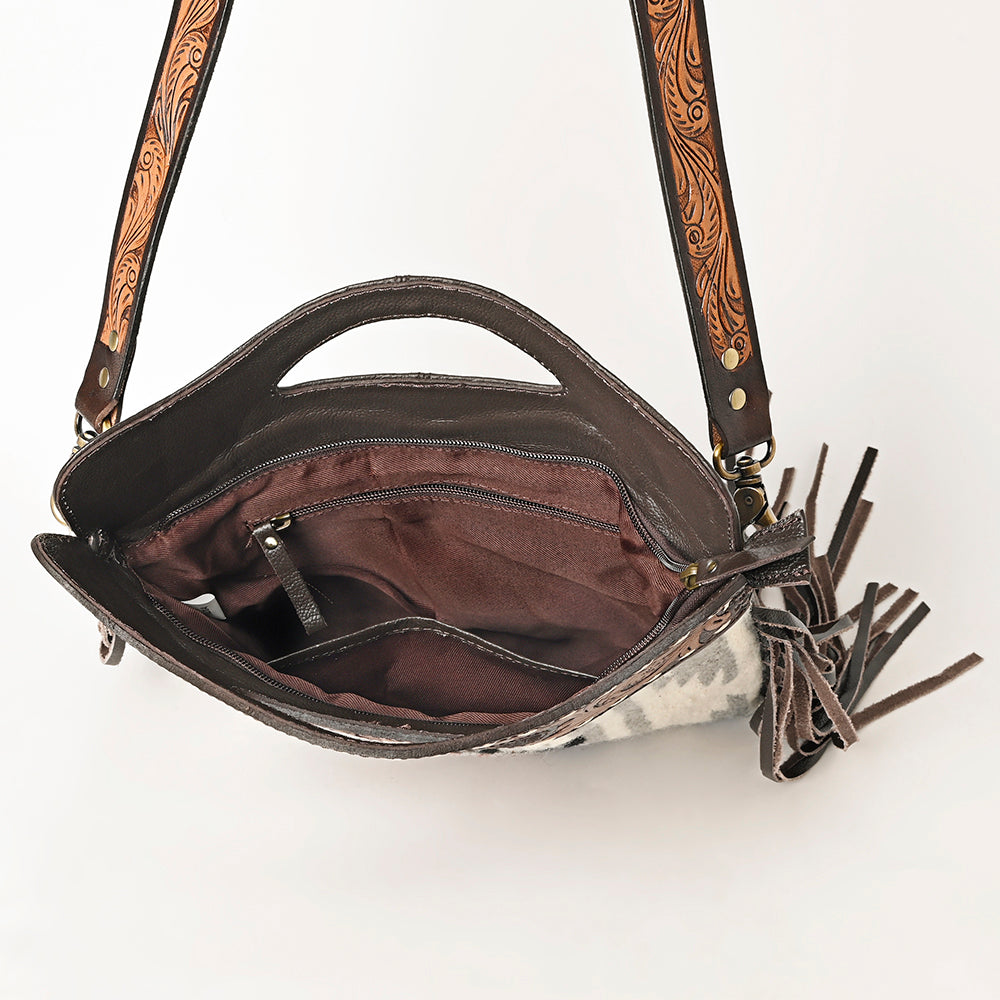 OHLAY HOBO Hand Tooled Upcycled Wool  Genuine Leather women bag western handbag purse