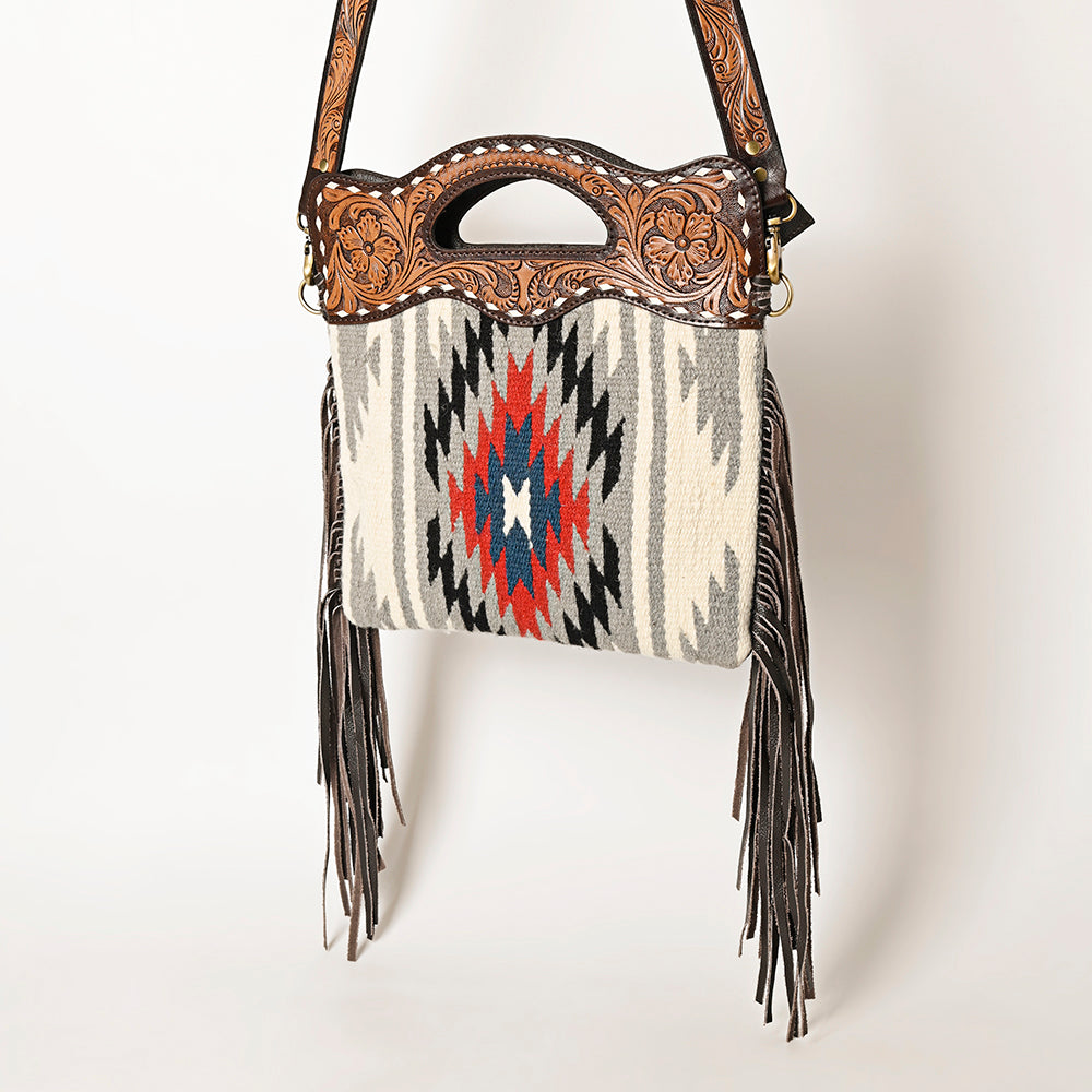 OHLAY HOBO Hand Tooled Upcycled Wool  Genuine Leather women bag western handbag purse