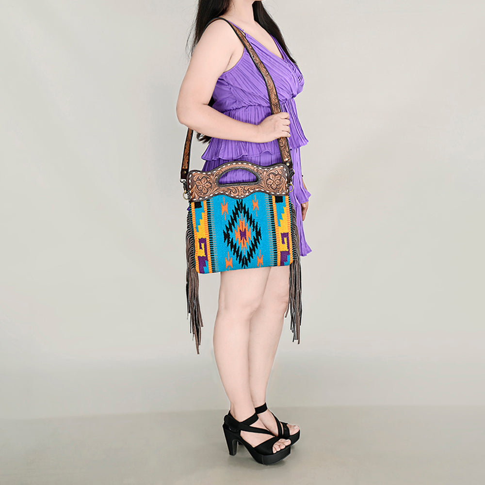 OHLAY HOBO Hand Tooled Upcycled Wool  Genuine Leather women bag western handbag purse
