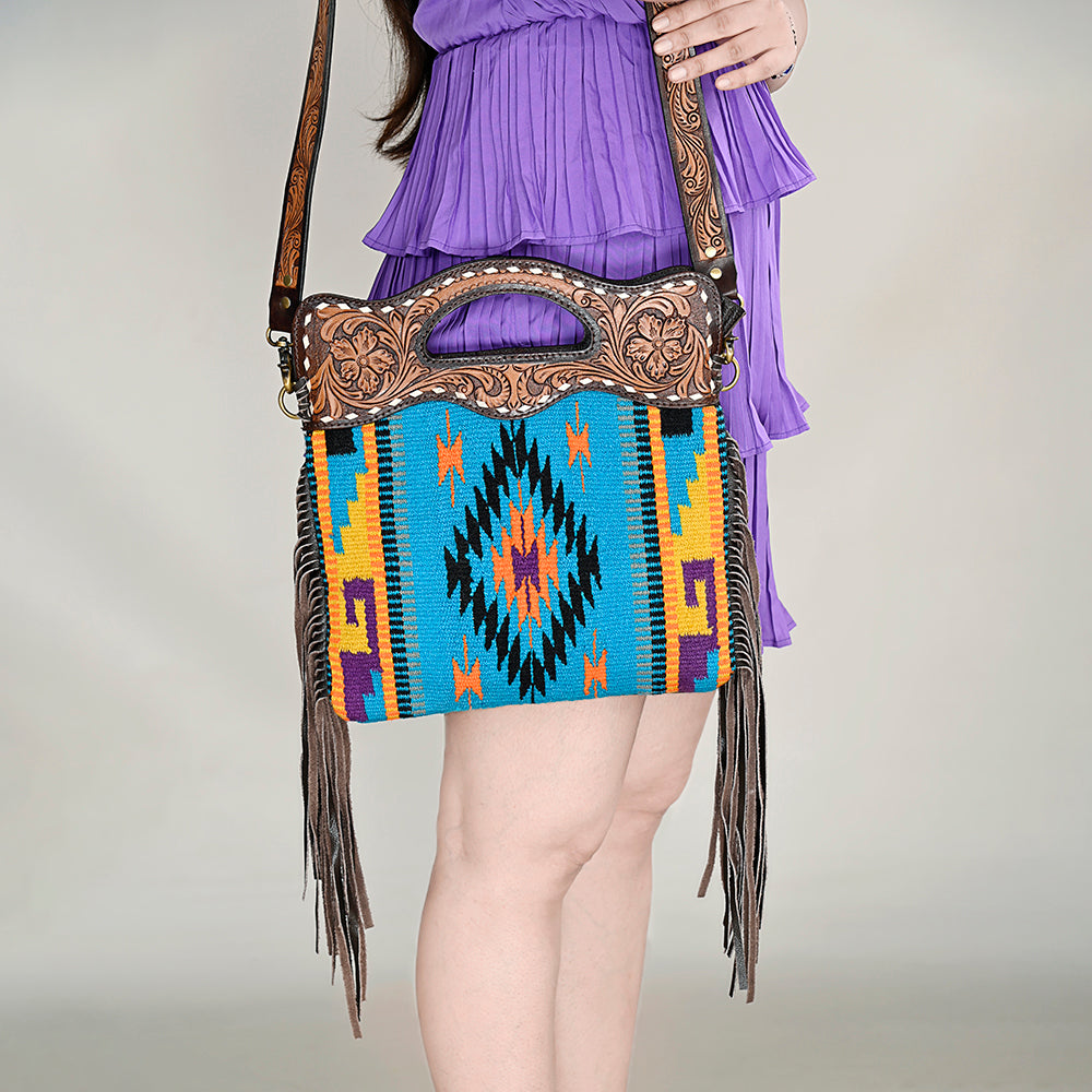 OHLAY HOBO Hand Tooled Upcycled Wool  Genuine Leather women bag western handbag purse