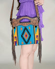 OHLAY HOBO Hand Tooled Upcycled Wool  Genuine Leather women bag western handbag purse