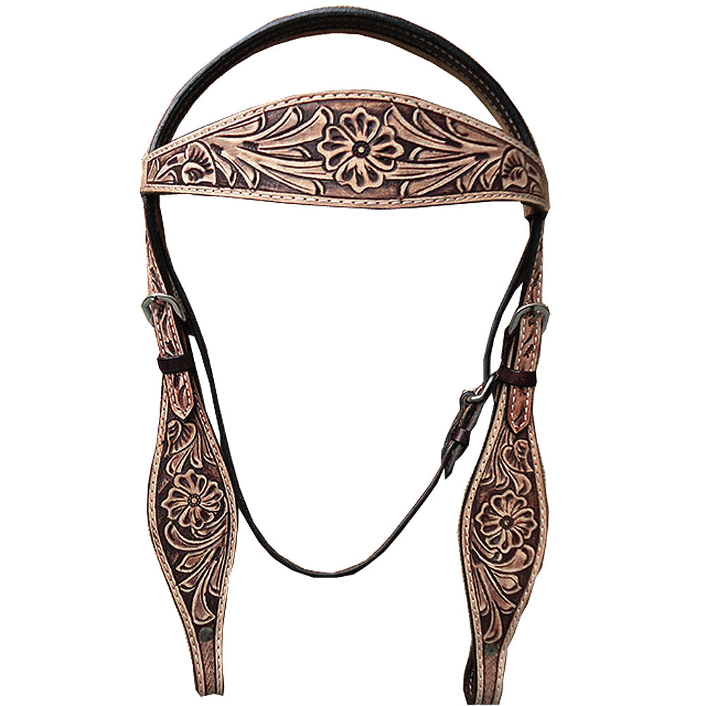 HILASON Western Horse Leather Headstall &amp; Breast Collar Set Floral Roughout Dark Brown