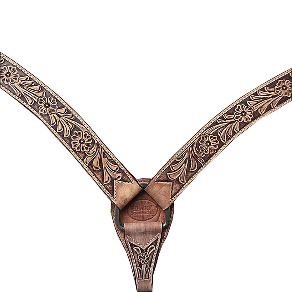 HILASON Western Horse Leather Headstall &amp; Breast Collar Set Floral Roughout Dark Brown