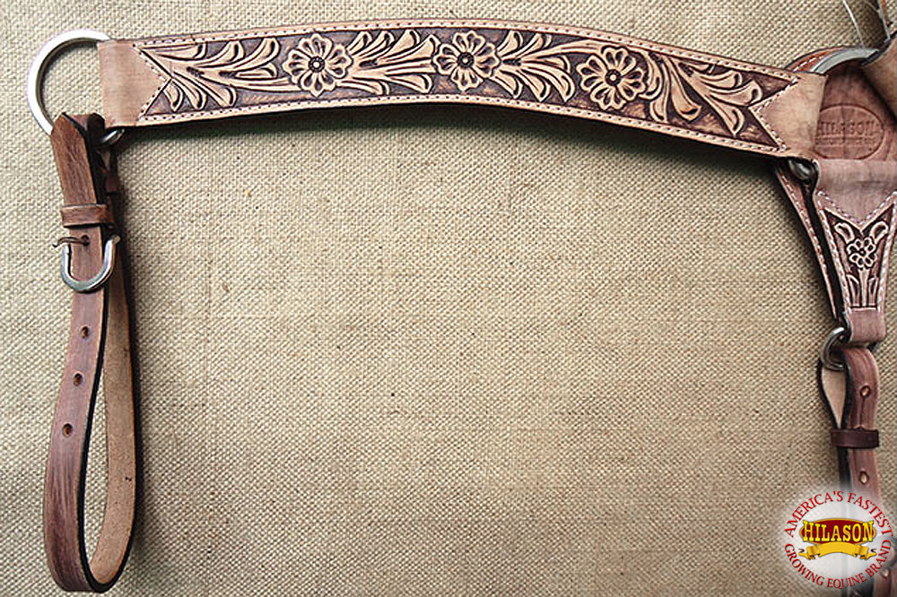 HILASON Western Horse Leather Headstall &amp; Breast Collar Set Floral Roughout Dark Brown