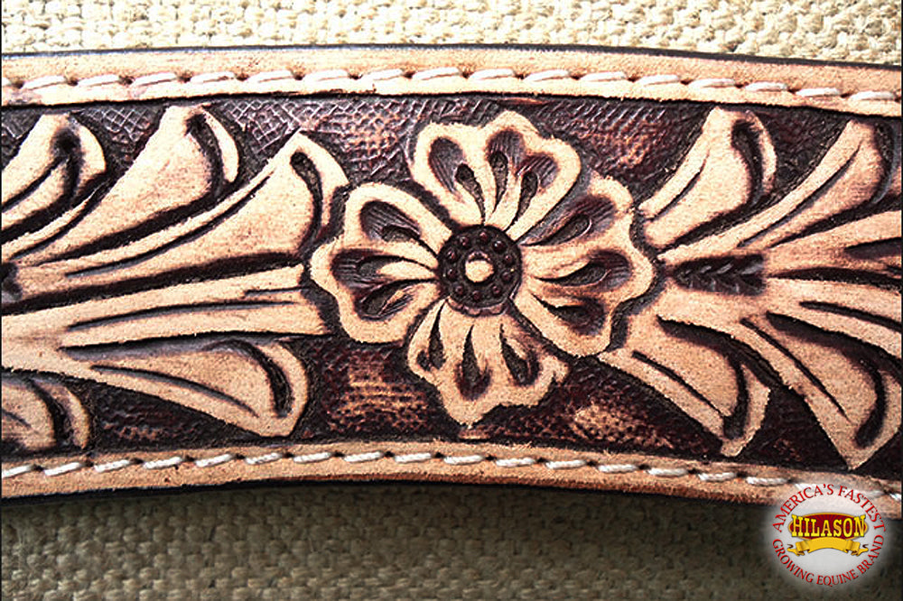HILASON Western Horse Leather Headstall &amp; Breast Collar Set Floral Roughout Dark Brown