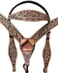 HILASON Western Horse Leather Headstall & Breast Collar Set Floral Roughout Dark Brown