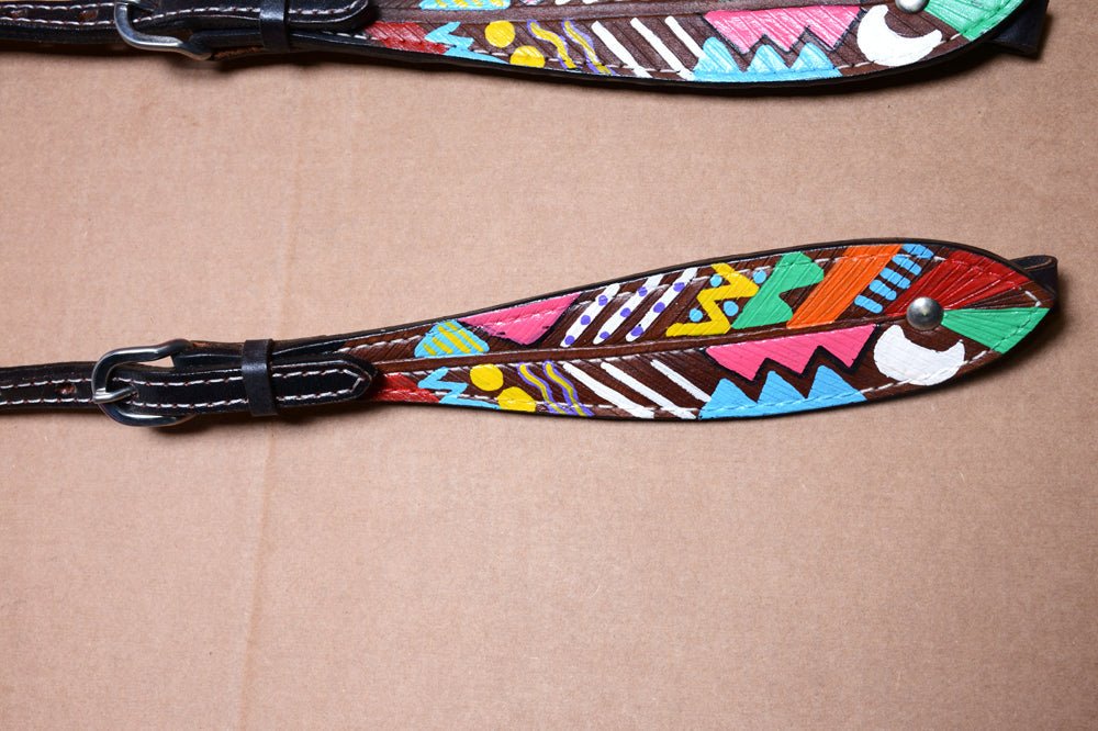 HILASON Western Horse Genuine Leather Printed Tack set Black | for